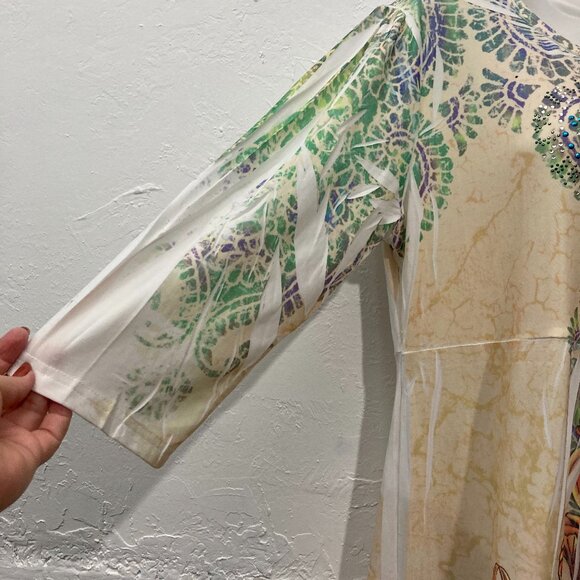 Aces Design Retro Tunic Top High waist Embellished Pullover Lightweight Multi XL - Picture 8 of 10